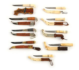 LOT OF 9: MINIATURE FINLAND PUUKKO, LAPLAND, HORSEHEAD ETC. KNIVES