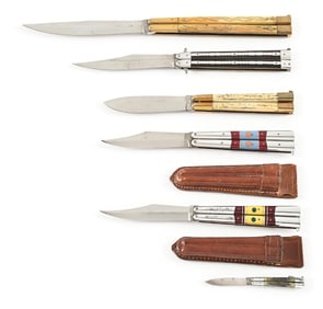 LOT OF 6: WWII ERA PHILIPPINE HANDMADE BUTTERFLY BATANGAS BALISONG KNIVES.