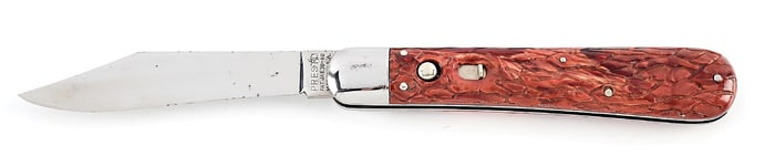 GEO. SCHRADE KNIFE CO. INC. PRESTO “BRAIN” PLASTIC/CELLULOID HANDLE SWITCHBLADE.