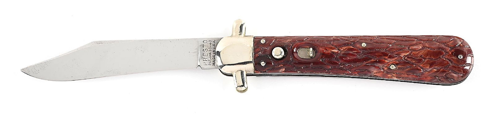 GEO. SCHRADE KNIFE CO. INC. PRESTO “BRAIN” PLASTIC/CELLULOID HANDLE DERBY COVER BOLSTERS (1 of 7)