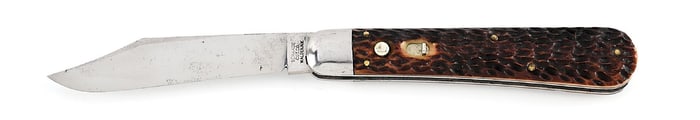 SCHRADE CUT CO. WALDEN, NY. OLD PICK BONE JIGGED BONE HANDLE SWITCHBLADE.