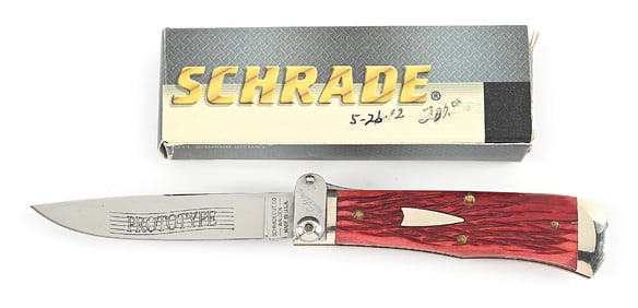 SCHRADE CUT CO. WALDEN, NY FIRE & ICE SUSA5 LEVER LOCK SWITCHBLADES ON ORIGINAL BOX.