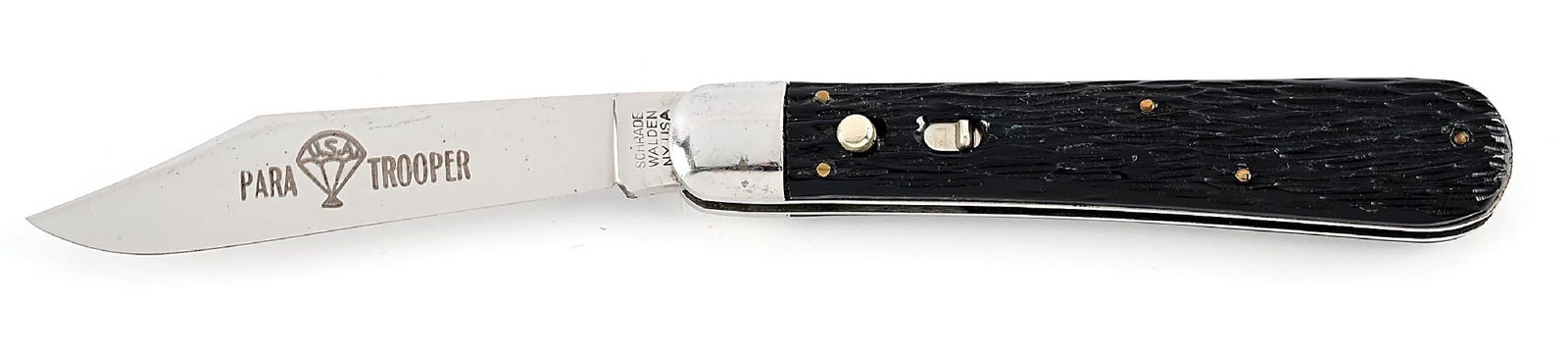 POST 1948 SCHRADE WALDEN, NY. PATTERN NO. 153. PARATROOPER ETCH. PEACH SEED JIGGED ROUGH BLACK (1 of 8)