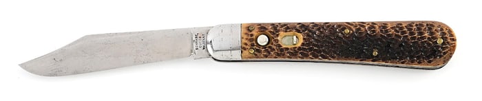 SCHRADE CUT CO. WALDEN, NY. OLD PICK BONE JIGGED BONE HANDLE SWITCHBLADE.