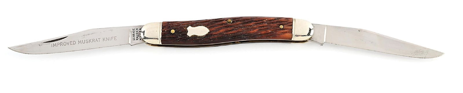 SCHRADE WALDEN, NY USA 787 IMPROVED MUSKRAT TWO BLADE ETCHED “IMPROVED MUSKRAT KNIFE”. (1 of 8)