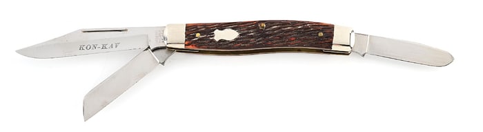 SCHRADE WALDEN, NY USA 880 STOCKMAN THREE BLADE ETCHED KON-KAV.