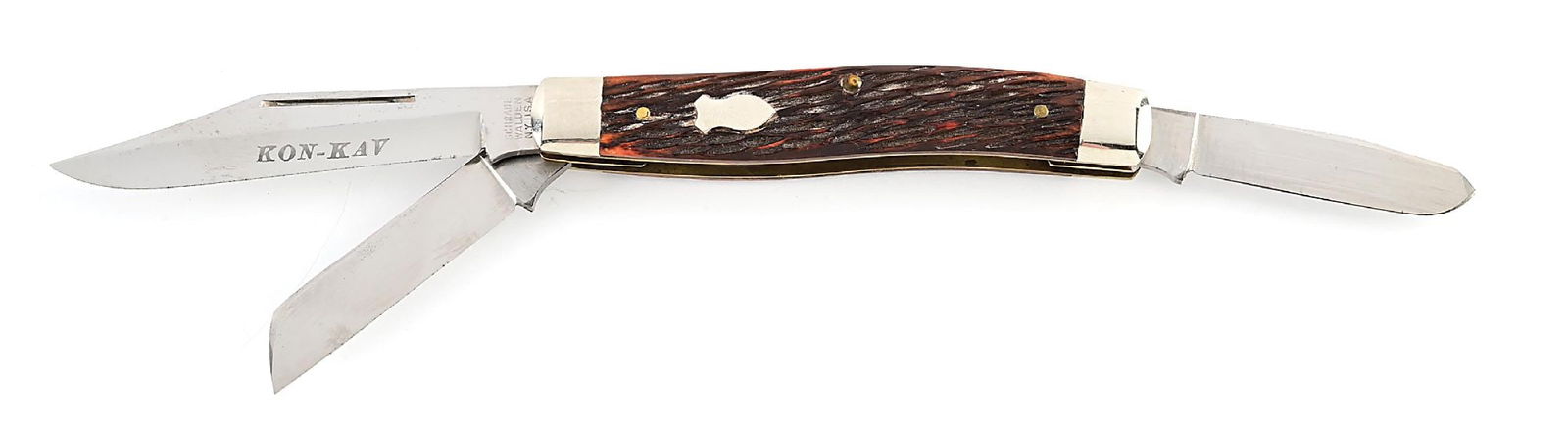 SCHRADE WALDEN, NY USA 880 STOCKMAN THREE BLADE ETCHED KON-KAV. (1 of 8)