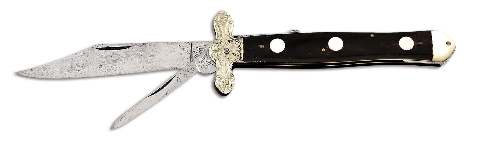RARE PRE-1896 TILLOTSON & CO. COLUMBIA PLACE SHEFFIELD TWO BLADE FOLDING LOCK BACK DIRK. (1 of 7)