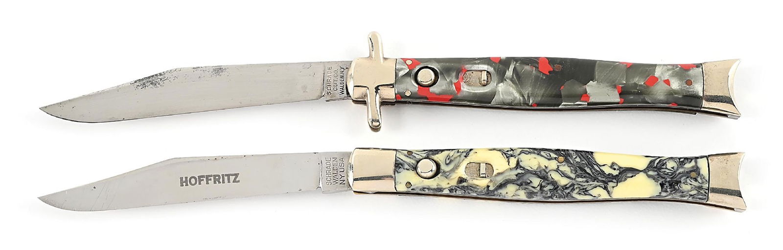 LOT OF 2: C. PRE AND POST-1948 SCHRADE CUT CO. BOWTIE FISHTAIL AND SHRADE WALDEN, NY FISHTAIL. (1 of 10)