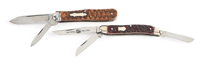 LOT OF 2: C. 1930S-50S NEW YORK KNIFE CO WALDEN HUMPBACK JACK, AND ETCHED JOHN PRIMBLE BELKKNAP 5386