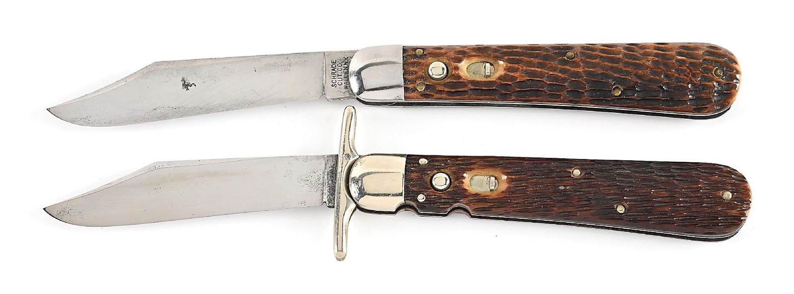 LOT OF 2: SCHRADE CUT CO. WALDEN, NY. HUNTER’S PRIDE FOLDING GUARD SWITCHBLADE AND SCHARDE CUT (1 of 10)