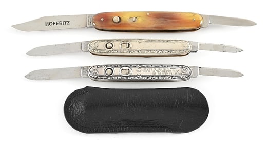 LOT OF 3: PRE AND POST 1948 SCHRADE CUT CO. AND SCHRADE WALDEN, NY STERLING AND CELLULOID DOUBLE