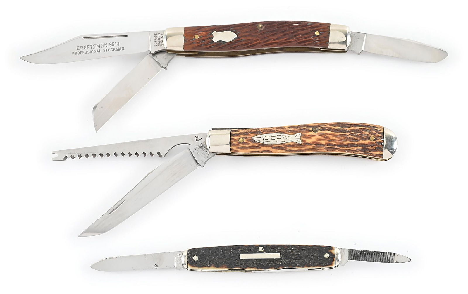 LOT OF 3: C.1940S-50S SCHRADE TRAPPER, STOCKMAN, AND SENATOR. (1 of 10)