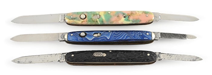 LOT OF 3: SHAPLEIGH HARDWARE, SCHRADE CUT CO., AND FLY-LOCK DOUBLE SWITCHBLADES.