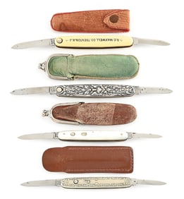 LOT OF 4: PRESS BUTTON AND SCHRADE CUT CO. WALDEN, NY DOUBLE BLADE SWITCHBLADES.