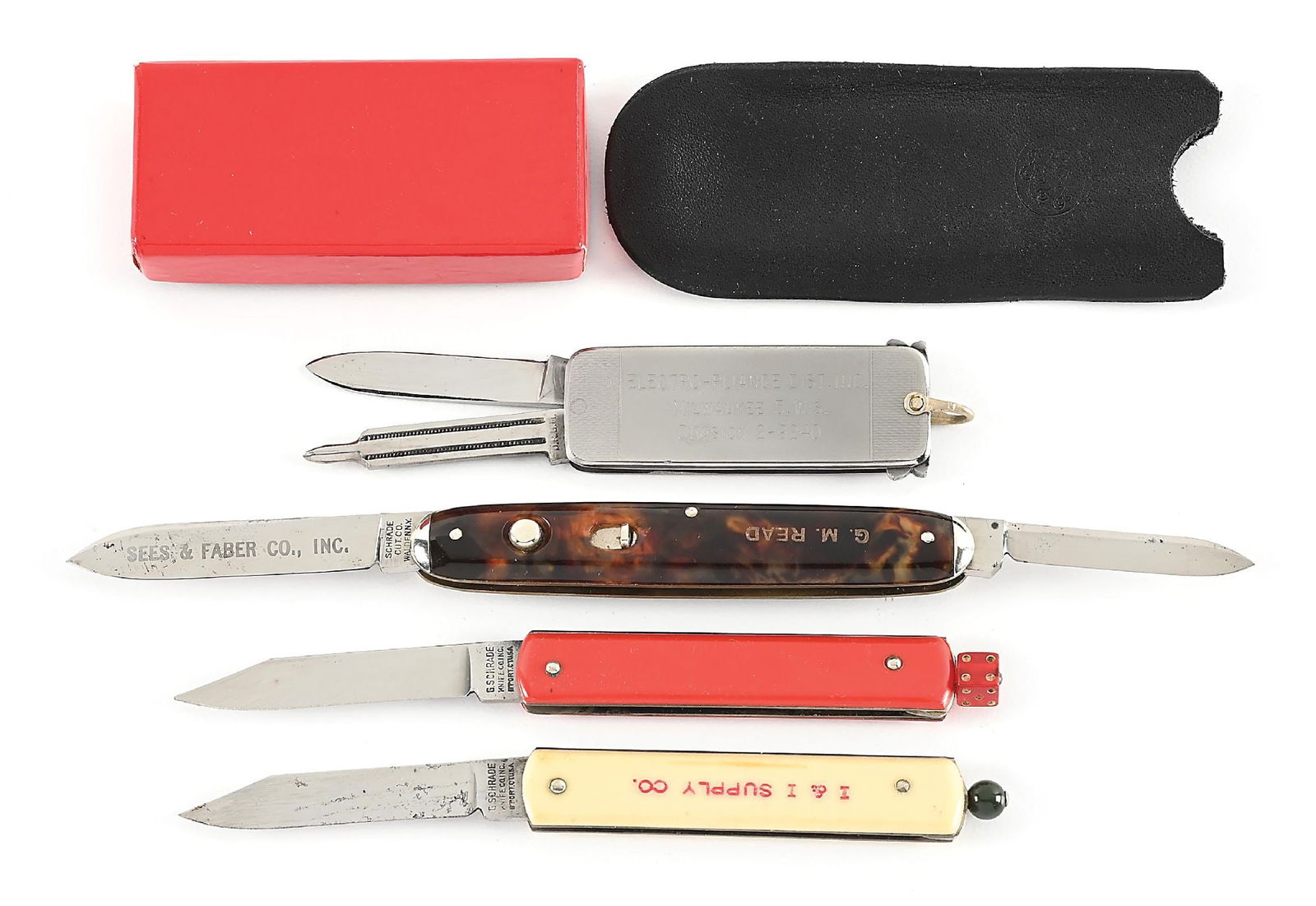 LOT OF 4: BROCH NCHF, SCHRADE CUT CO., AND G. SCHRADE PULL BALL SWITCHBLADES. (1 of 12)