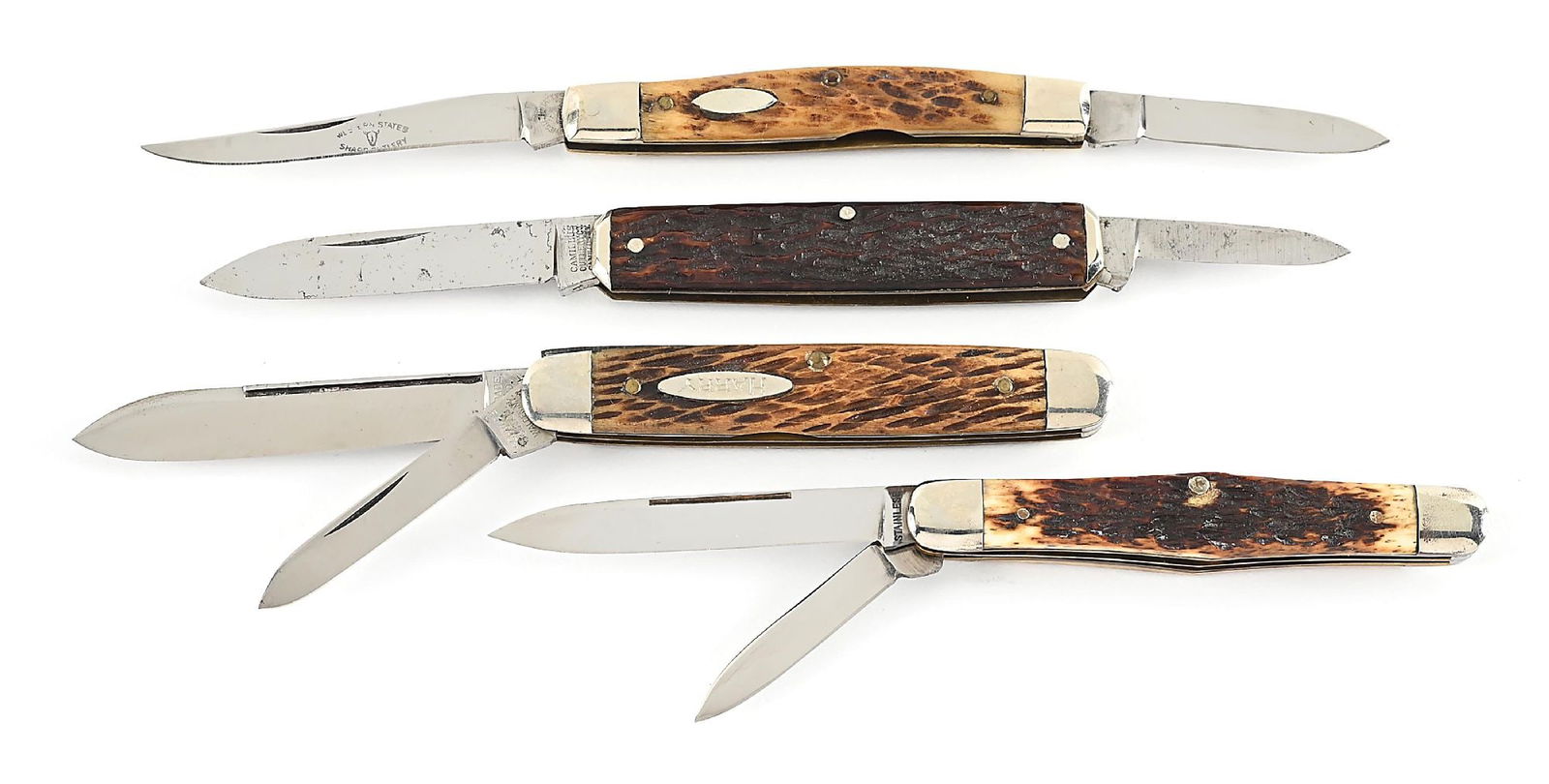 LOT OF 4: SCHRADE CUT CO., CATTARAUGUS 22909, WESTERN STATES, AND CAMILLUS CUTLERY CO. BONE HANDLE (1 of 10)