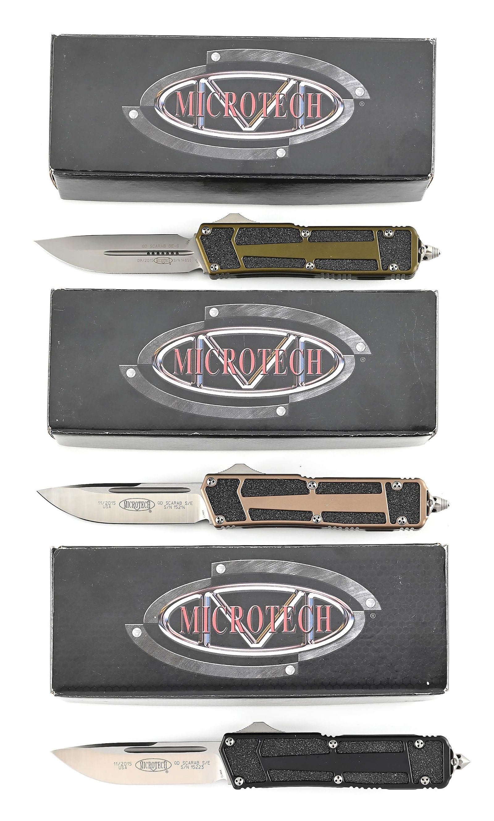 LOT OF 3: MICROTECH SCARAB OTF AUTOMATIC KNIVES. (1 of 9)