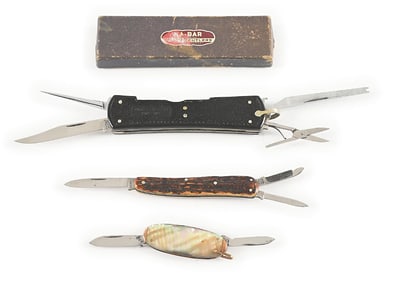 LOT OF 3: KA-BAR AND UNION CUT CO. POCKET KNIVES.