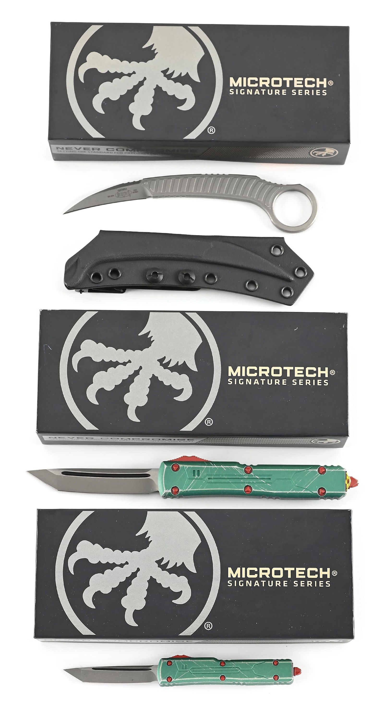 LOT OF 3: BOXED MICROTECH FEATHER, ULTRATECH, AND UTX-70. (1 of 10)