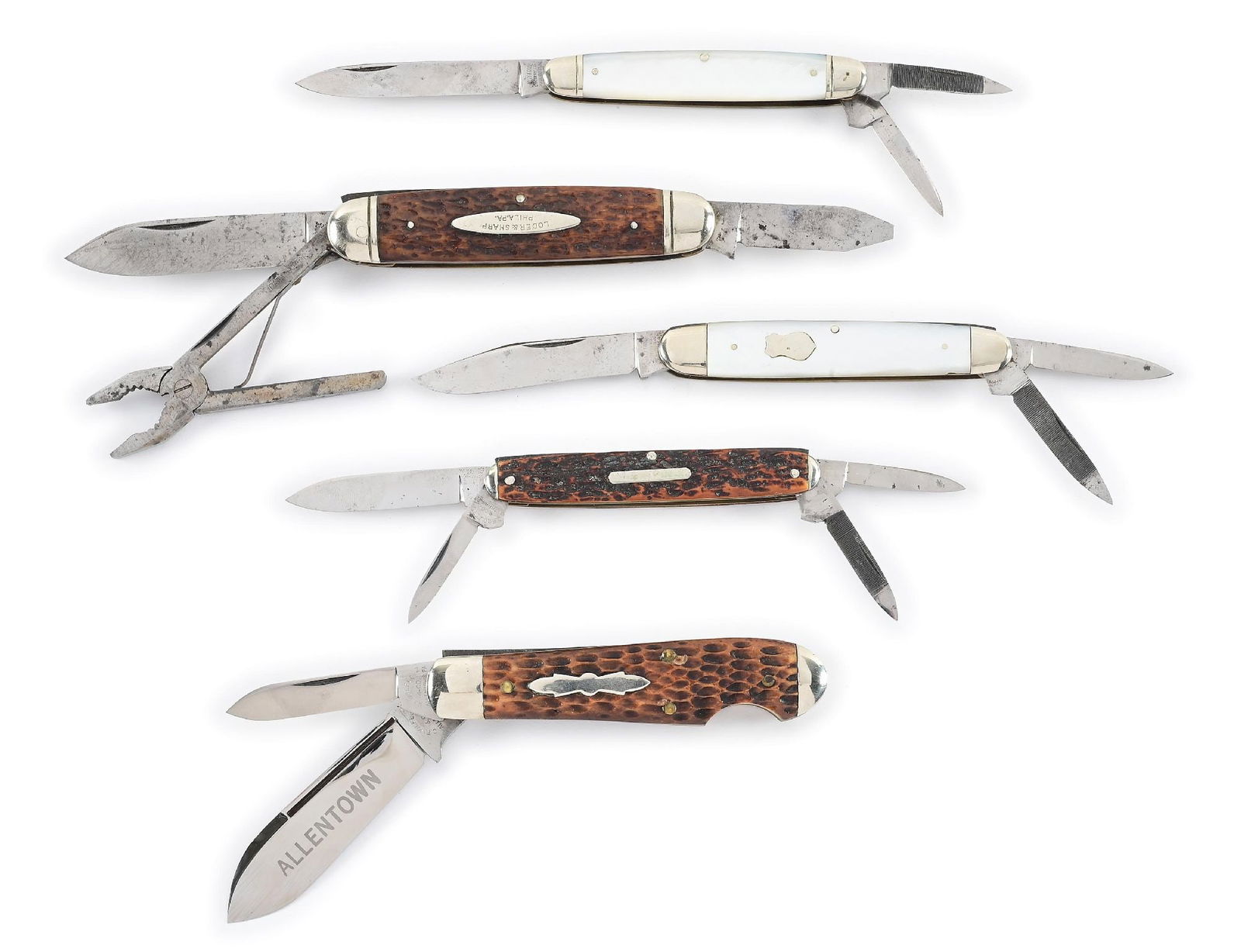 LOT OF 5: VALLEY FORGE AND C.F. WOLFERTZ, POCKET KNIVES. (1 of 11)