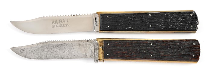 LOT OF 2: KA-BAR UNION CUTLERY CO. OLEAN, NY VIKING TRI-FOLD FISHING KNIVES.