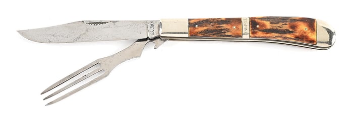 KA-BAR STAG HANDLE LARGE HOBO SLIDE-APART KNIFE.