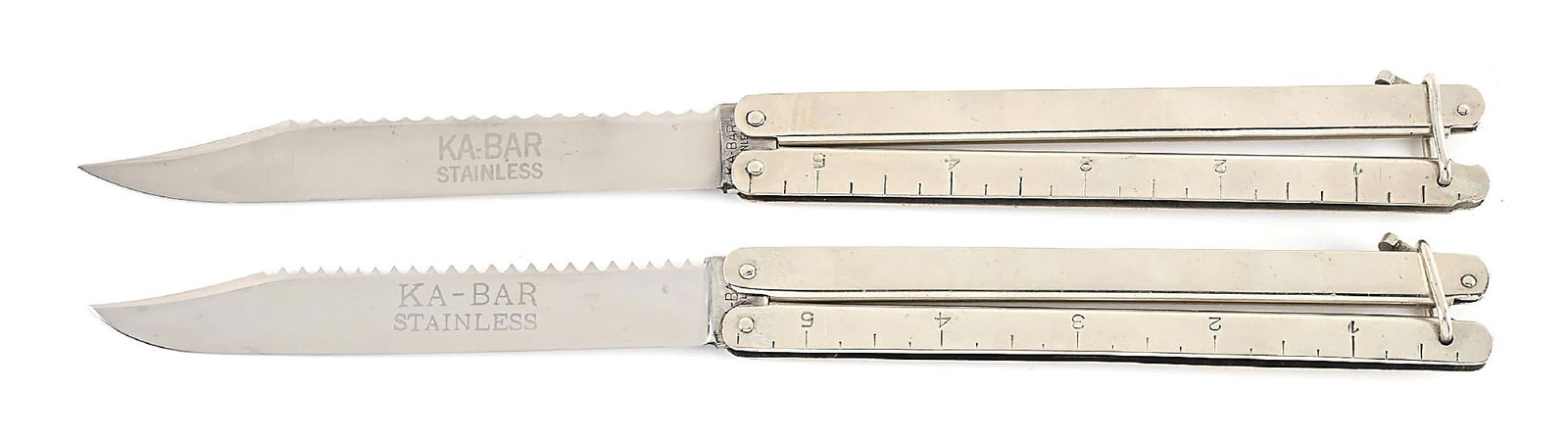 LOT OF 2: KA-BAR UNION CUTLERY CO. BI-FOLD BUTTERFLY KNIFE METAL FISHING KNIFE. (1 of 8)