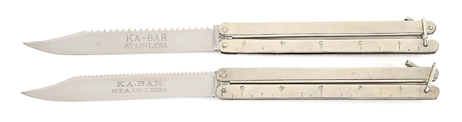 LOT OF 2: KA-BAR UNION CUTLERY CO. BI-FOLD BUTTERFLY KNIFE METAL FISHING KNIFE. (1 of 6)