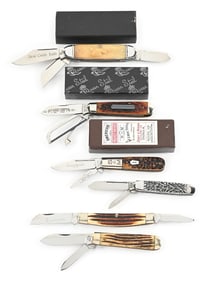 LOT OF 6: QUEEN, DAN BURKE, SCHATT & MORGAN, AND QUEEN CITY POCKET KNIVES.
