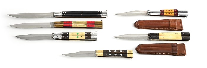 LOT OF 6: WWII ERA PHILIPPINE HANDMADE BUTTERFLY BATANGAS BALISONG KNIVES.