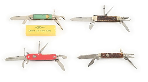 LOT OF 4: SCOUT UTILITY POCKET KNIVES.