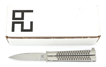 CUSTOM 29 KNIVES CHRIS OLOFSON BALISONG BUTTERFLY KNIFE WITH UTILITY BLADE STAINLESS STEEL HANDLES