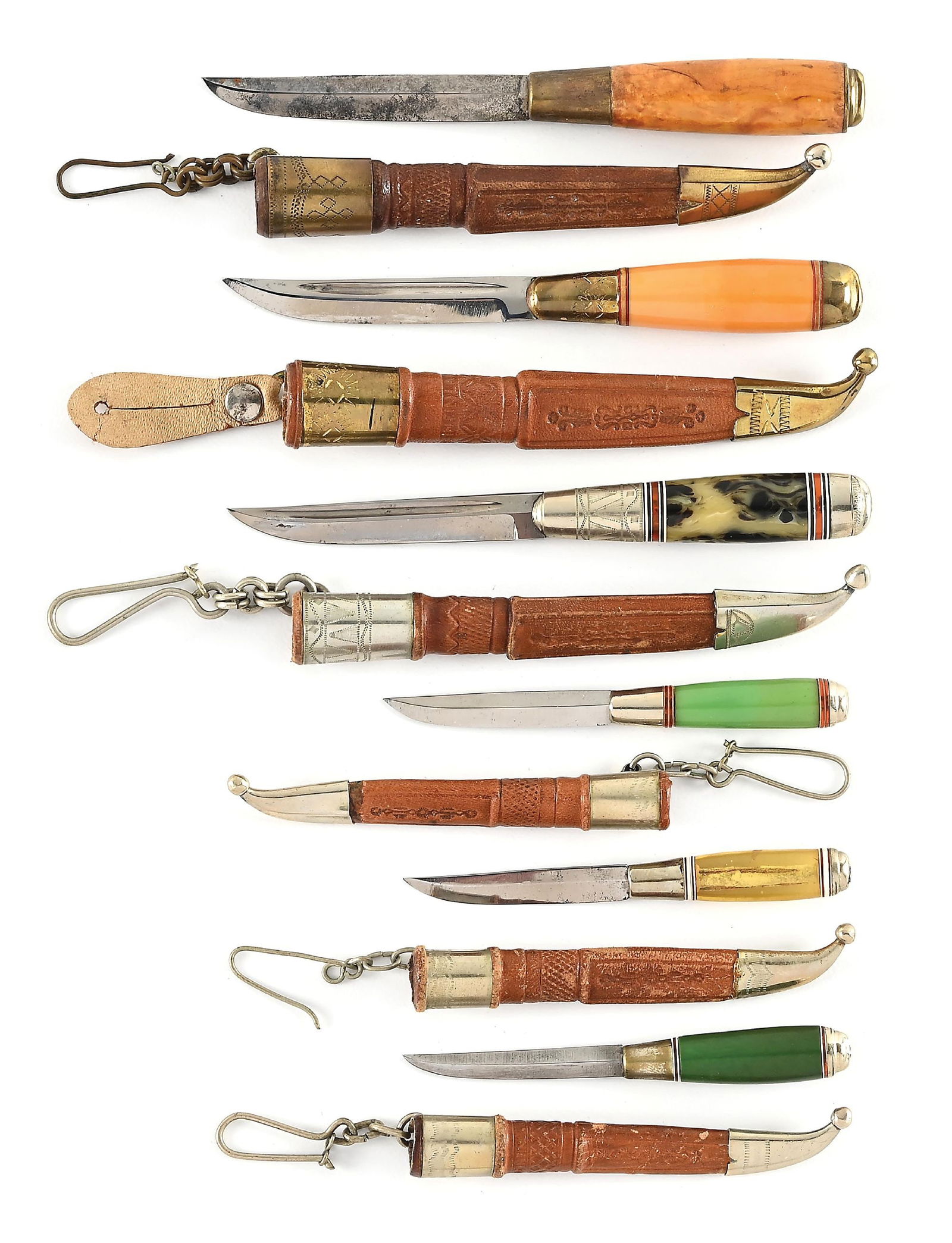 LOT OF 6: MINIATURE FINLAND PUUKKO KNIVES, LAPLAND, HORSEHEAD ETC. (1 of 4)