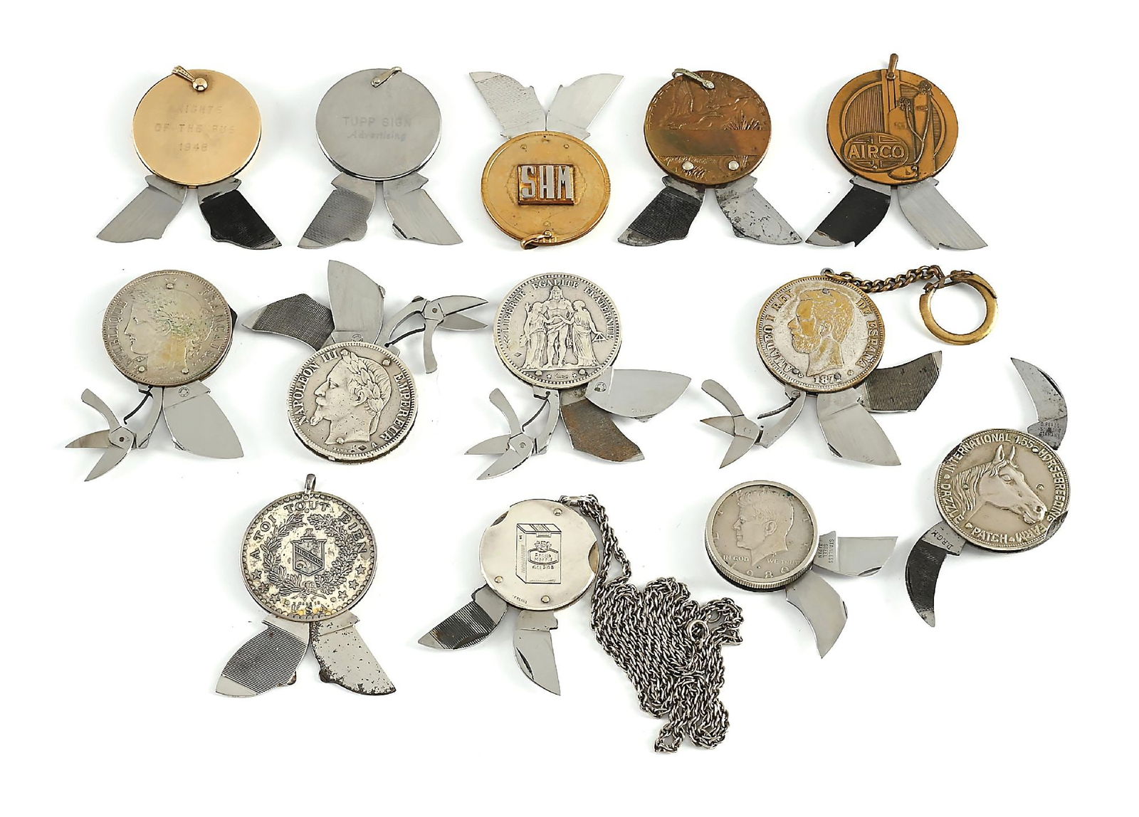 LOT OF 13: COIN NOVELTY KNIVES, ELOI, ADVERTISING, KENNEDY HALF DOLLAR, HIKOK (1 of 3)