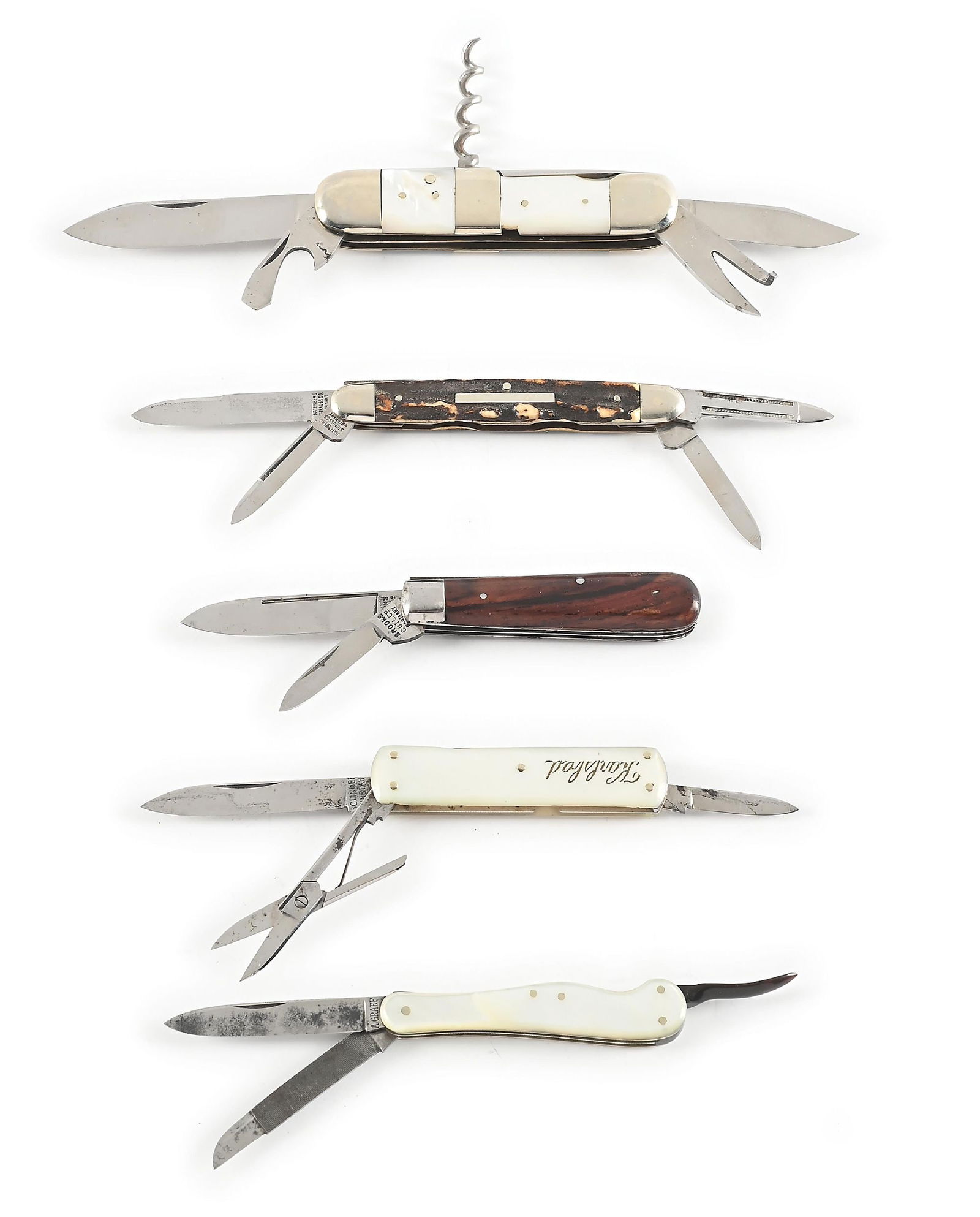 LOT OF 5: GERMAN MADE POCKET KNIVES INCLUDING NATENBERG STRAUSS, BROOKS, AND A. GRAEF. (1 of 10)