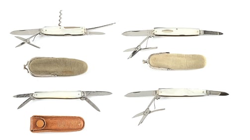 LOT OF 4: MOTHER OF PEARL POCKET KNIVES INCLUDING ULSTER, H. BOKER, KA-BAR, AND SCHRADE CUT CO.