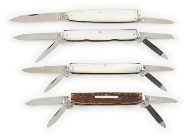 LOT OF 4: SENATORS AND LOBSTER MOTHER-OF-PEARL POCKET KNIVES.