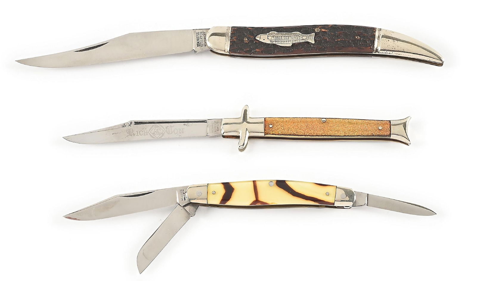 LOT OF 3: STAINLESS CUTLERY, RICHARD’S & CONOVER, WESTERN, POCKET KNIVES. (1 of 10)