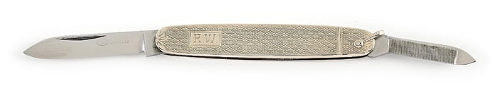 14K WHITE GOLD ESEMCO STAINLESS TWO BLADE POCKET KNIFE.