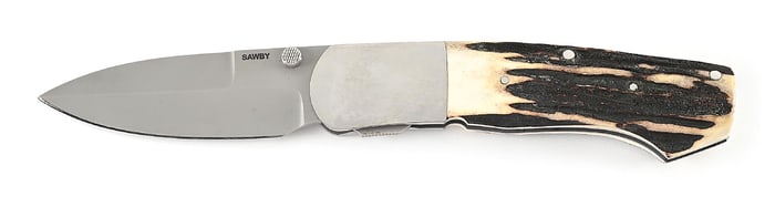 CUSTOM SCOTT SAWBY STAG HANDLE COMBAT UTILITY SAWBY LOCK.