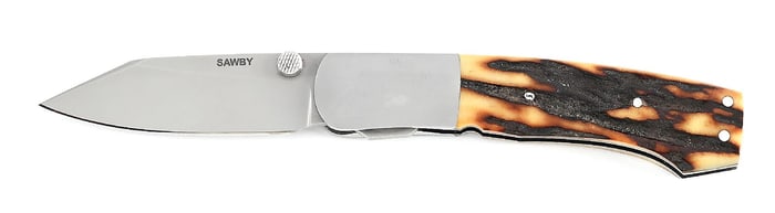 CUSTOM SCOTT SAWBY STAG HANDLE MINI-COMBAT UTILITY.