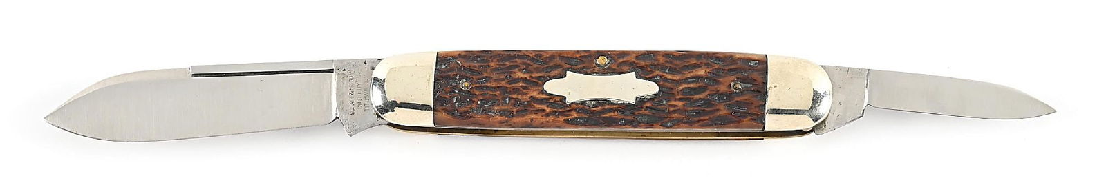 SCHATT & MORGAN CUTLERY CO. TITUSVILLE, PA LARGE 2 BLADE EQUAL END CIGAR WITH BONE HANDLES. (1 of 7)