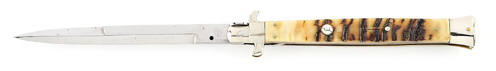 C.1950S MADE ITALY BAYONET BLADE ITALIAN STILETTO PICK LOCK SWITCHBLADE WITH RAMSHORN HANDLES. (1 of 7)