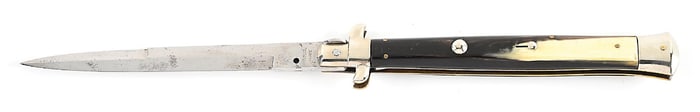 C.1950S S.M. CO. ITALY ITALIAN STILETTO PICK LOCK SWITCHBLADE WITH BRAZILIAN STREAKED COW HORN