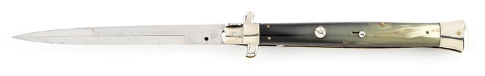 C.1950S M. MOGAL MADE IN ITALY ITALIAN STILETTO PICK LOCK SWITCHBLADE WITH BRAZILIAN COW HORN