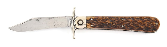 PRESS BUTTON KNIFE CO. WALDEN NY. THE VICTOR FOLDING GUARD SWITCHBLADE.