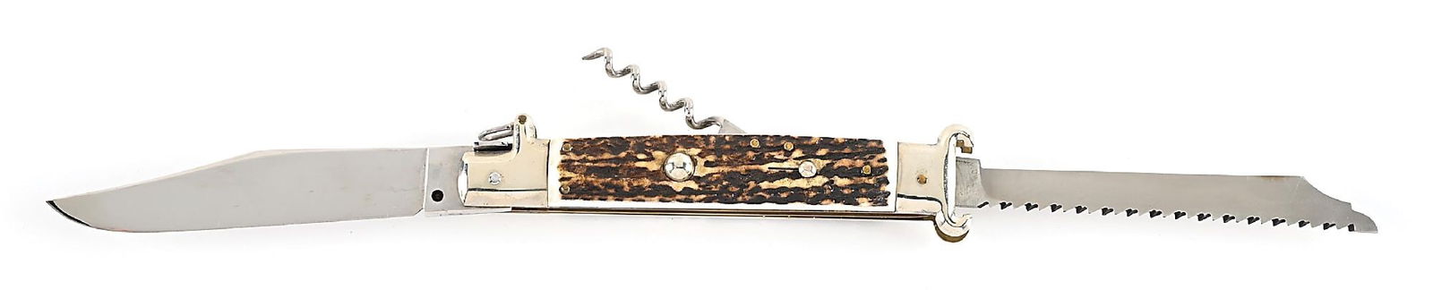 C. 1950S-60S UNMARKED LARGE ITALIAN STAG HANDLE MULTI-BLADE SHOT SHELL PULLER PICK LOCK (1 of 6)