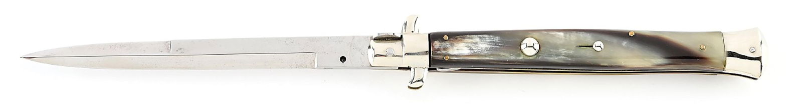 C.1950S UNMARKED BAYONET BLADE ITALIAN STILETTO PICK LOCK SWITCHBLADE WITH BRAZILIAN COW HORN (1 of 6)