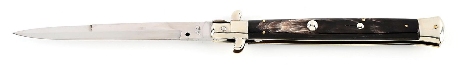 C.1950S M. ITALY INOX BAYONET BLADE ITALIAN STILETTO PICK LOCK SWITCHBLADE WITH BRAZILIAN COW HORN (1 of 7)